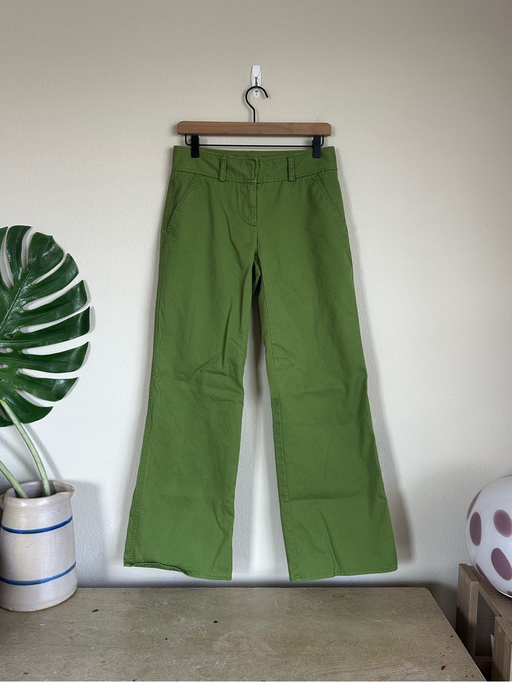 J. Crew 2005 Green Twill Wide Leg Trouser Pants